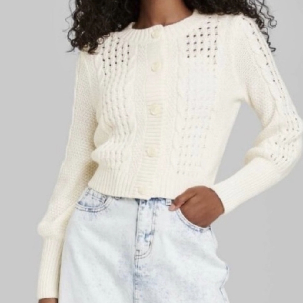 Wild Fable Cable Knit Button Front Cardigan Sweater in Dogbone (cream/off-white)